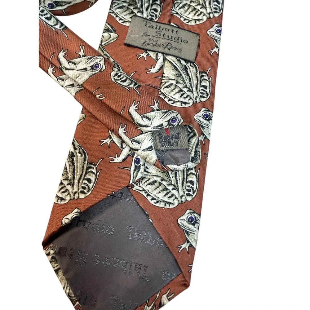 Talbot Studio Frog Print Silk Necktie Brown‎ Green Men's Fashion Accessory